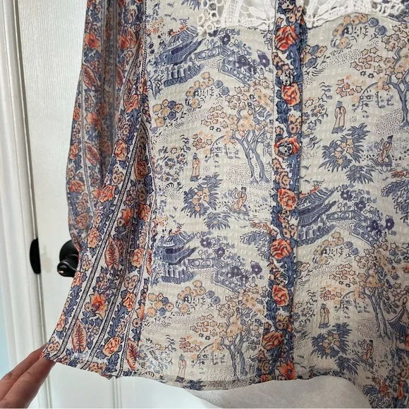 HD in Paris by Anthropologie Chinoiserie Peasant Blouse Top Blouson Sleeve XS - Picture 6 of 11